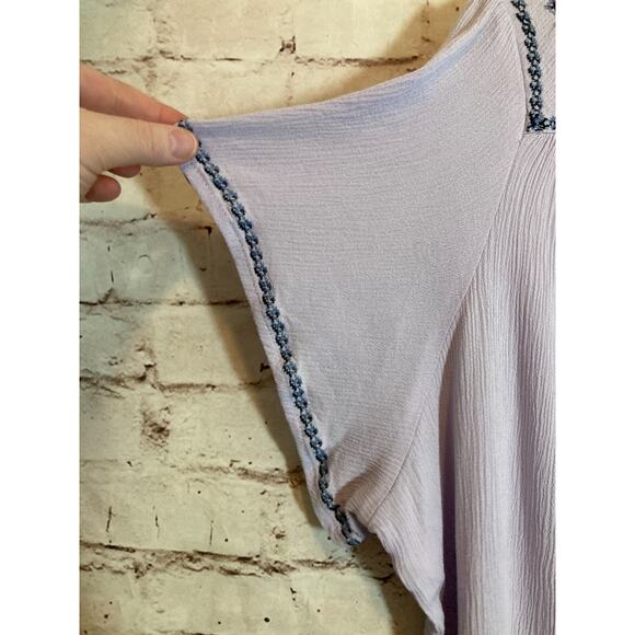 COMO Vintage Peasant Top Womens 2X Light Purple Embroidered Tie Neck Boho Hippie - Picture 2 of 14